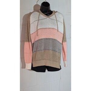 Striped Knit Hoodie Sweater Lightweight Pullover Casual Cute Large